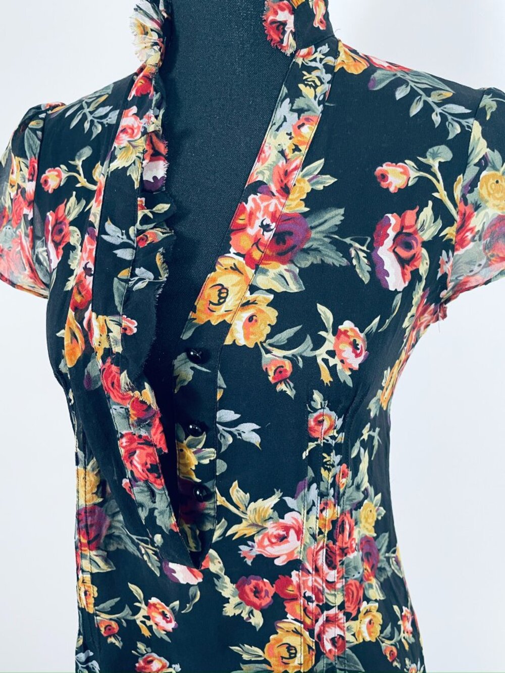 KIMCHI BLUE 100% Silk Floral Mini Dress XS + Cotton Slip Y2K - Picture 6 of 8